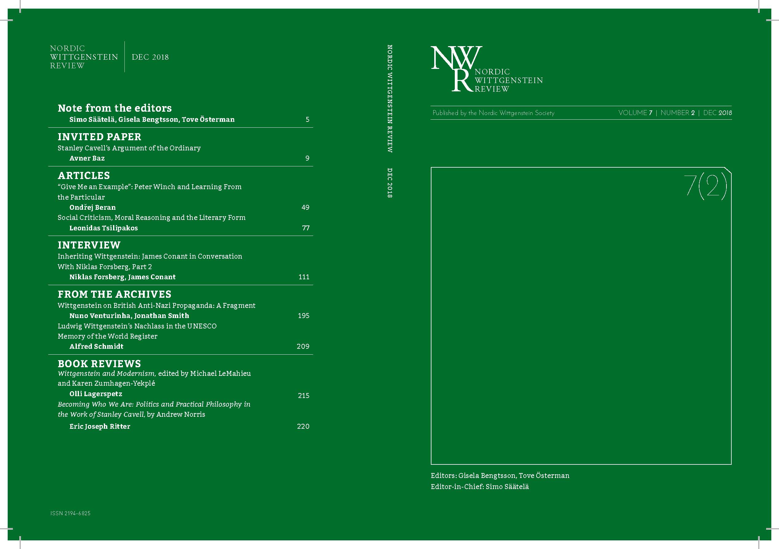 					View Vol. 7 No. 2 (2018): Volume 7 / Number 2 (December 2018) S. Säätelä, G. Bengtsson, T. Österman (eds.); A. Pichler (from the Archives); M. Gustafsson (book reviews)
				