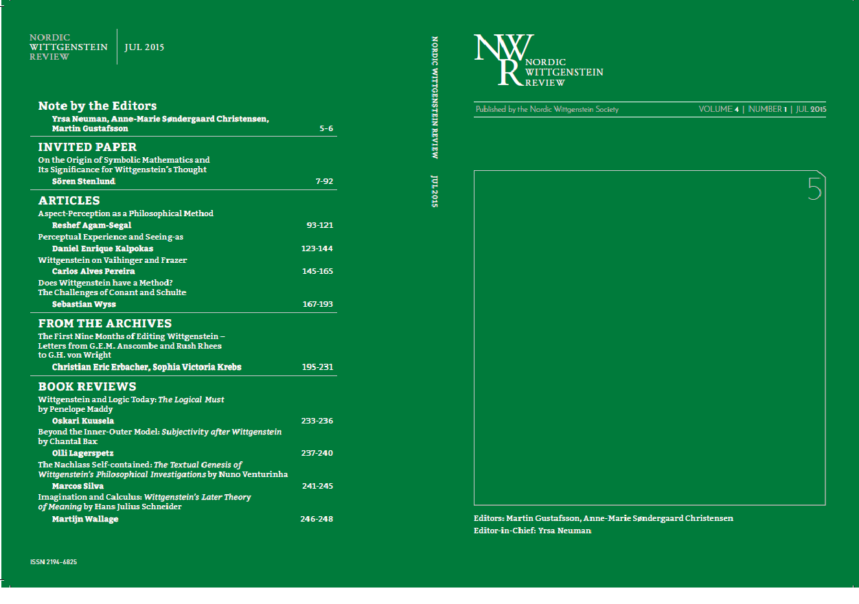 					View Vol. 4 No. 1 (2015): Volume 4 / Number 1 (Jul 2015),  A.-M. Søndergaard Christensen, M. Gustafsson, Y. Neuman (eds.); A. Pichler (from the Archives)
				